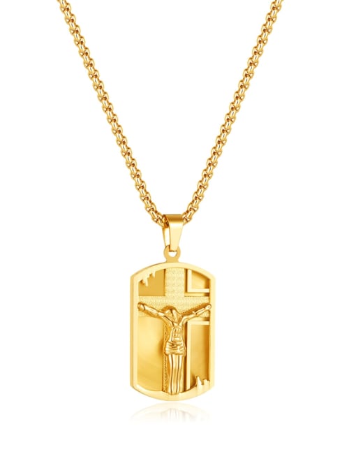GX2292 Gold [ Pearl Chain 4*70cm] Titanium Steel Cross Hip Hop Regligious Necklace